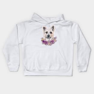 Cute Cairn Terrier With Flowers Illustration Art Kids Hoodie